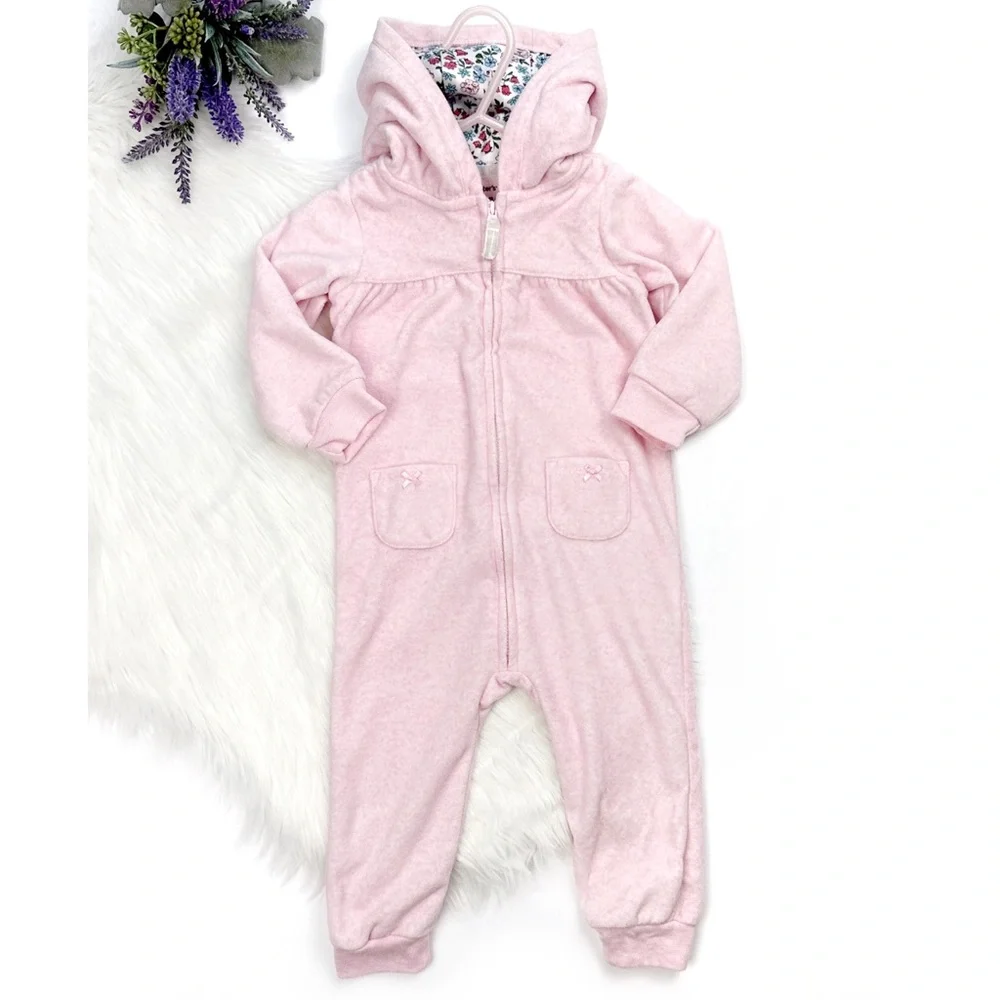Carter's Girls Bear Fleece Hooded One Piece Coverall Jumpsuit Pink